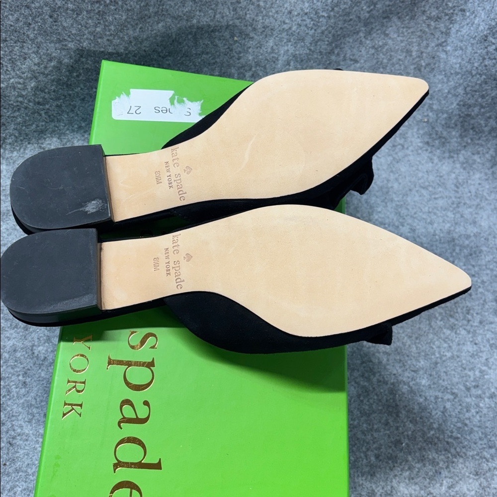Kate Spade black suede pointed toe ruffled top mule shoes size 8 1/2 - Picture 7 of 11